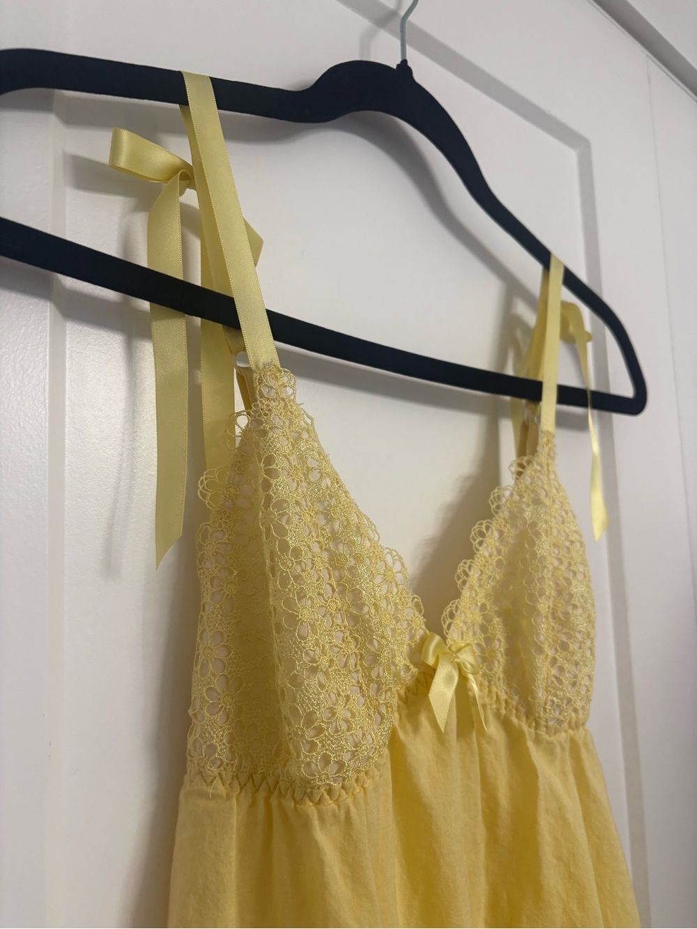 Y2K La Senza Yellow Cotton Lace-Trim Chemise Night Mini Dress Size Small - Picture 4 of 11